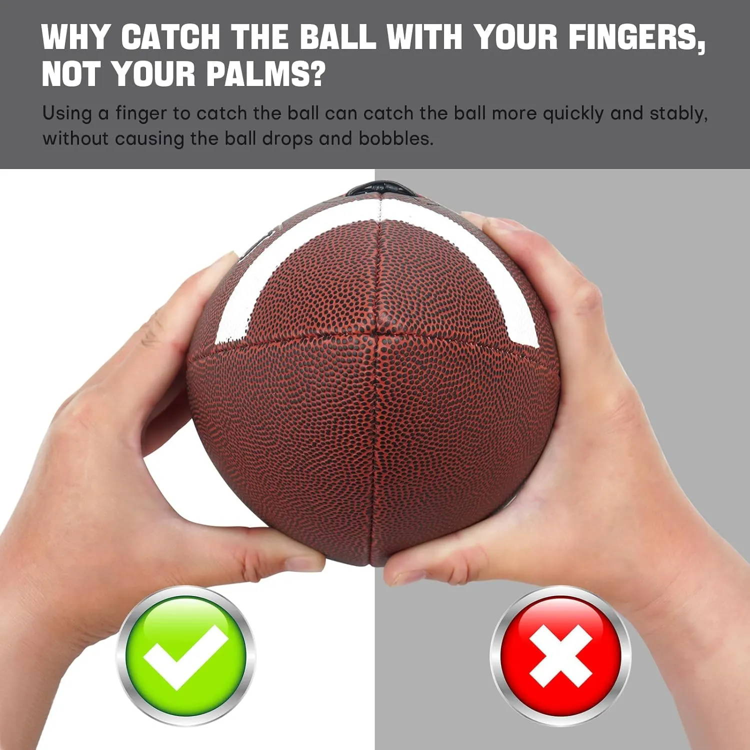 Nezylaf American Football Catching Trainer Band, Rugby Football Catching Receiver Trainers, Football Receiving Training, Volleyball Catching Training Hand Strap Beginner Practice Fingertip