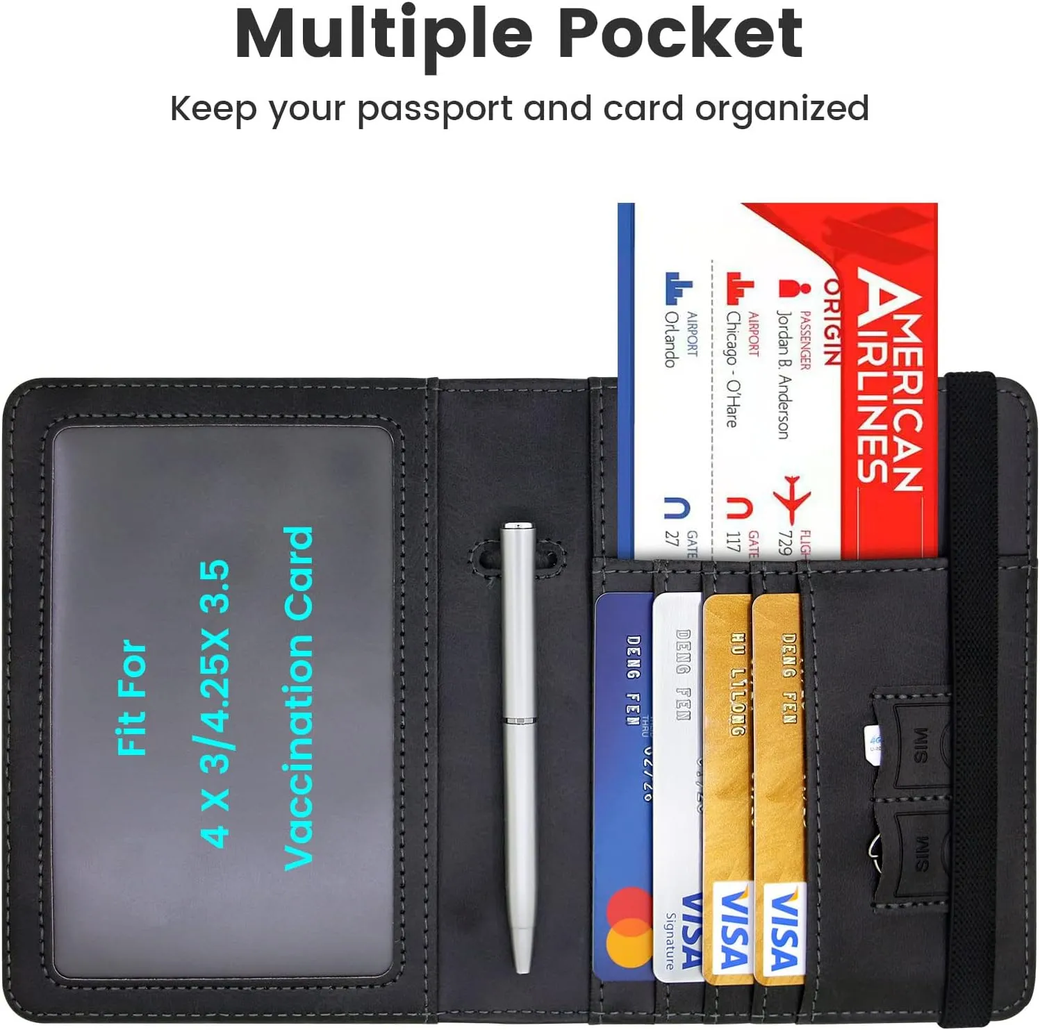 Passport Holder Combo,Leather Rfid Blocking Passport Id Organize Travel Wallet Cover Case Slot Passport Protectors Book for Girls Women Men(Black)