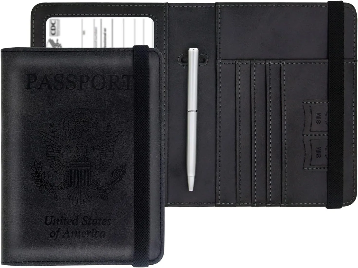 Passport Holder Combo,Leather Rfid Blocking Passport Id Organize Travel Wallet Cover Case Slot Passport Protectors Book for Girls Women Men(Black)