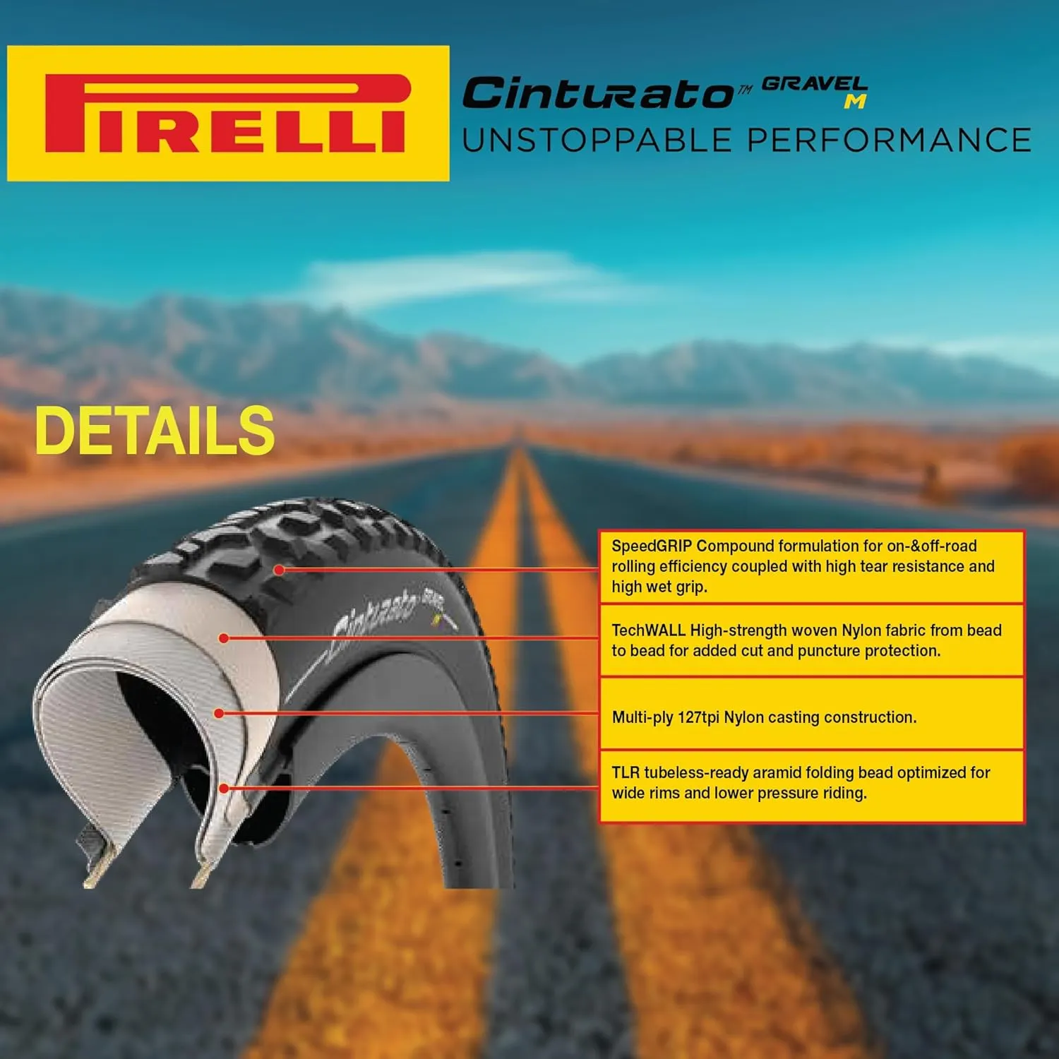 Pirelli Cinturato Gravel M 45-584 (650 x 45c) Gravel Bike Tire - Gravel-Specific Design for Varied Surfaces - SpeedGRIP Compound for Superior Performance