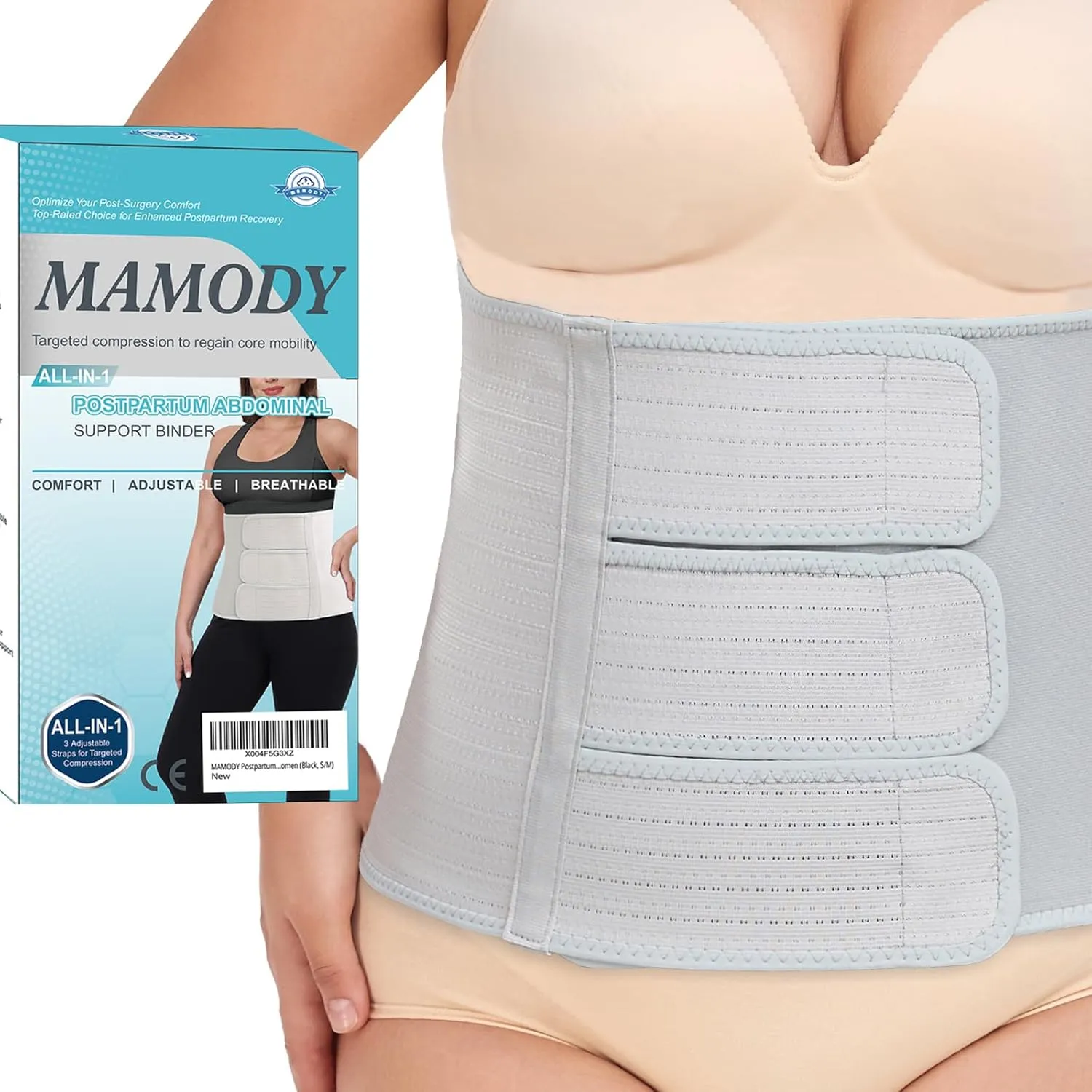 Postpartum Recovery Abdominal Binder Belly Band for Natural Delivery & C-Section Recovery, 9" High Compression Wrap
