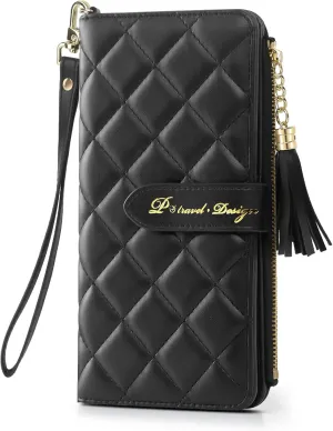 RFID Leather Travel Wallet for Women, Slim Travel Passport Holder with Credit Card Holder, Lightweight Bifold Passport Case Organizer with Zipper Pocket