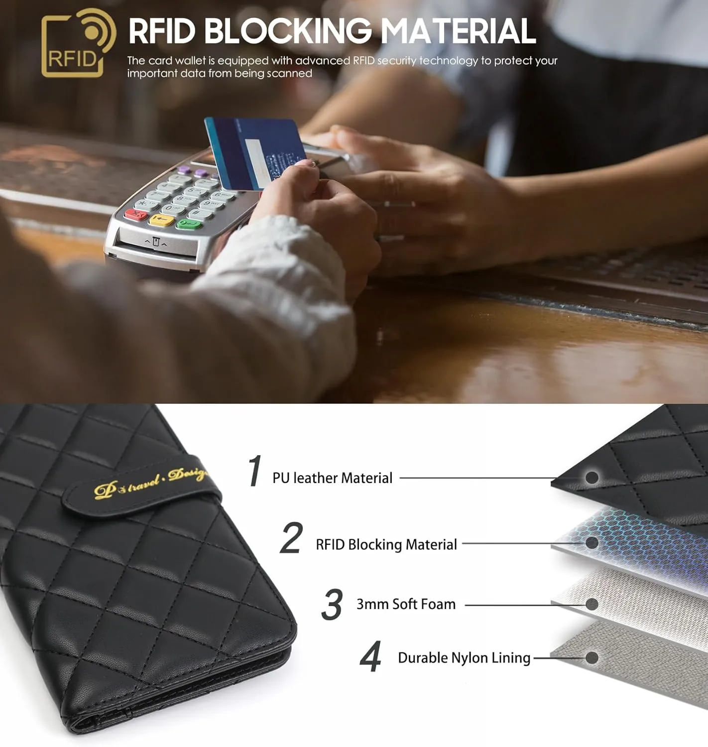 RFID Leather Travel Wallet for Women, Slim Travel Passport Holder with Credit Card Holder, Lightweight Bifold Passport Case Organizer with Zipper Pocket