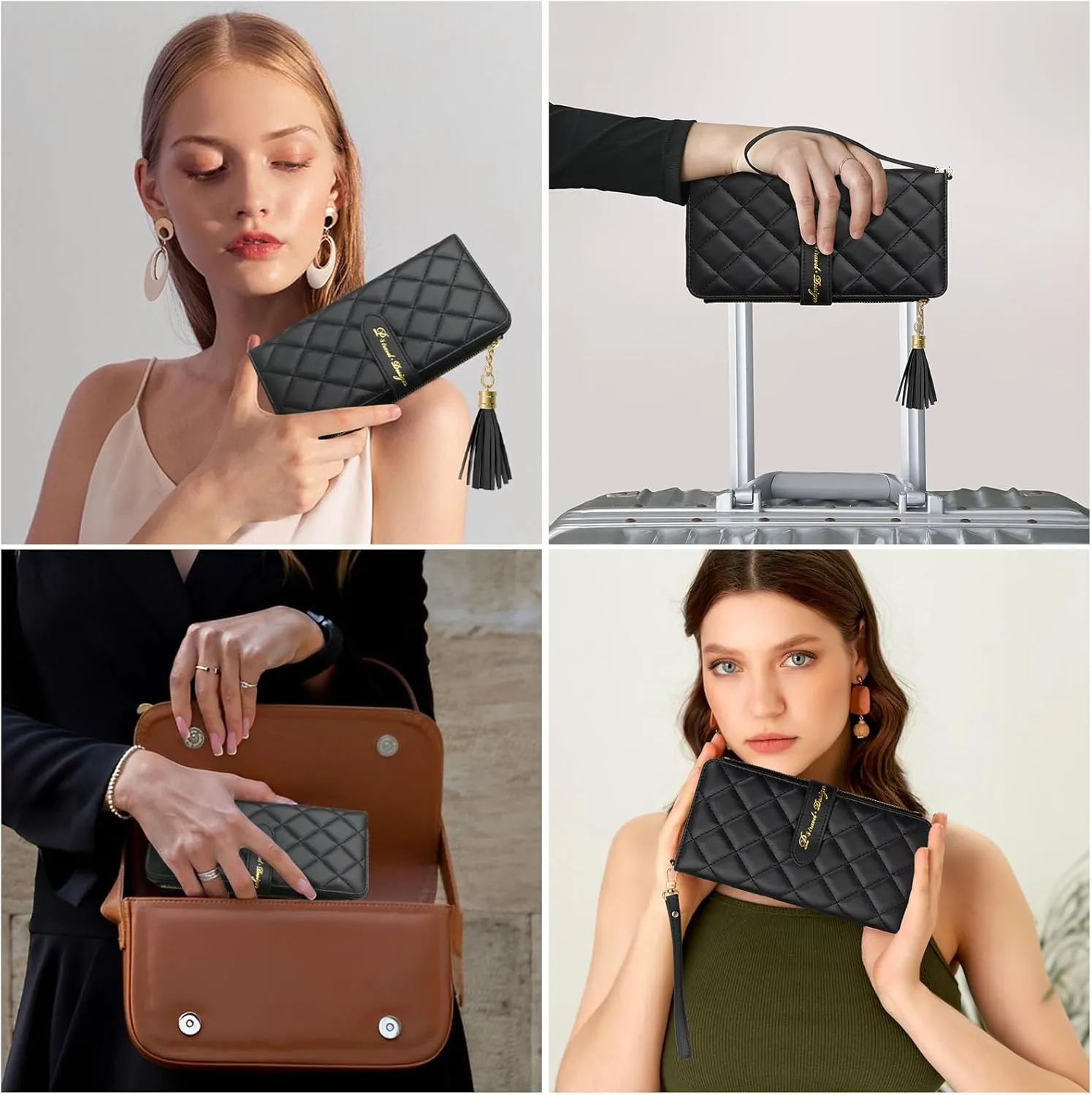 RFID Leather Travel Wallet for Women, Slim Travel Passport Holder with Credit Card Holder, Lightweight Bifold Passport Case Organizer with Zipper Pocket