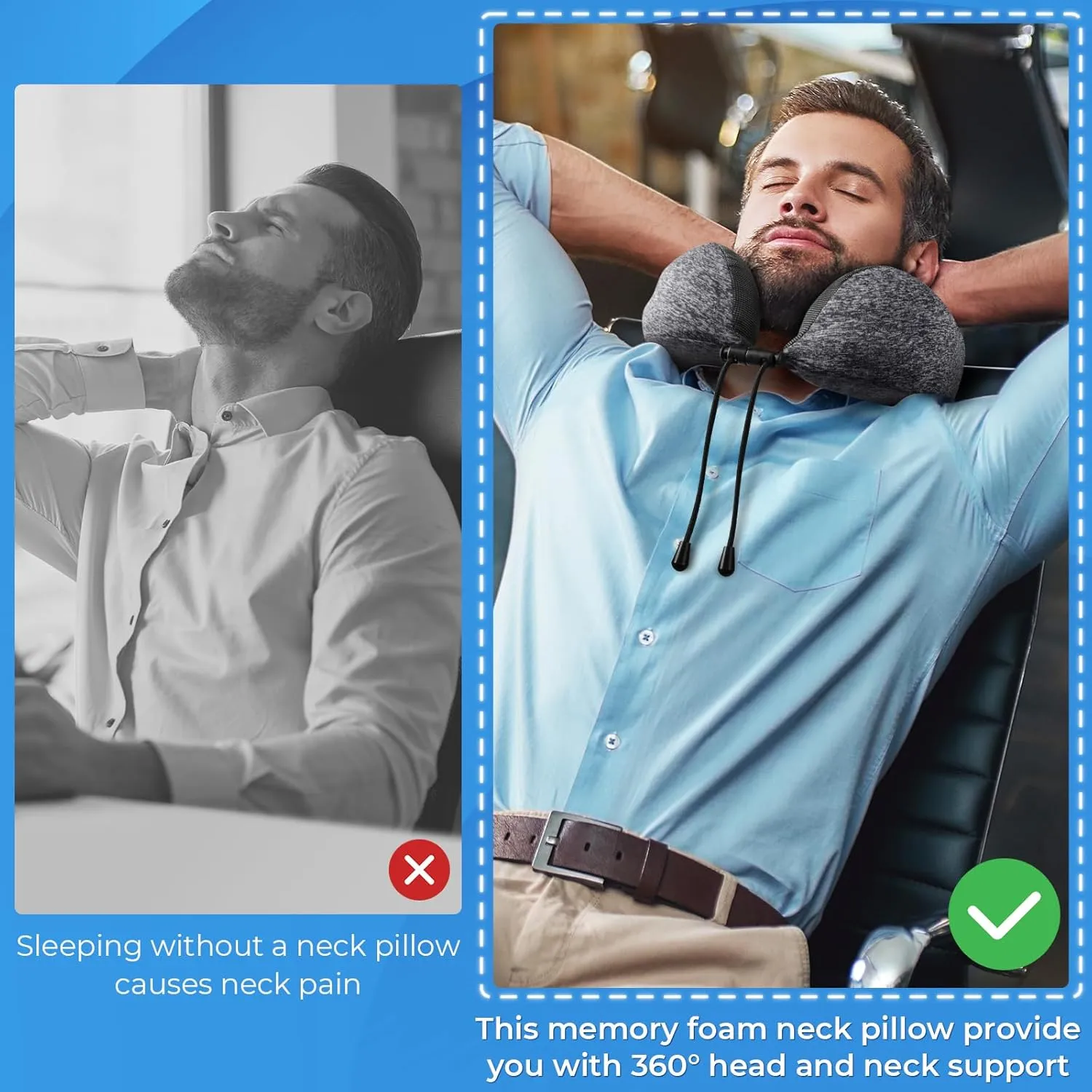 Travel Pillow, 2 Pack Travel Pillows for Sleeping Airplane, Removable Cover Neck Pillow with Adjustable Clasp, Memory Foam Neck Pillow Set (Dark Grey & Light Grey)