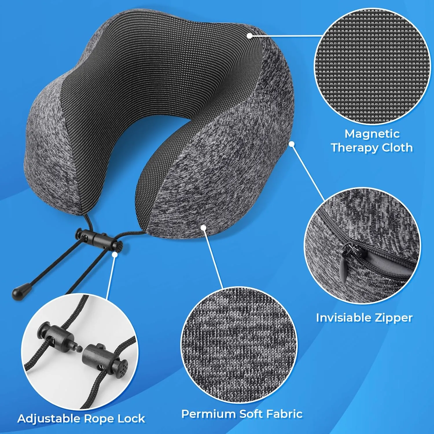Travel Pillow, 2 Pack Travel Pillows for Sleeping Airplane, Removable Cover Neck Pillow with Adjustable Clasp, Memory Foam Neck Pillow Set (Dark Grey & Light Grey)