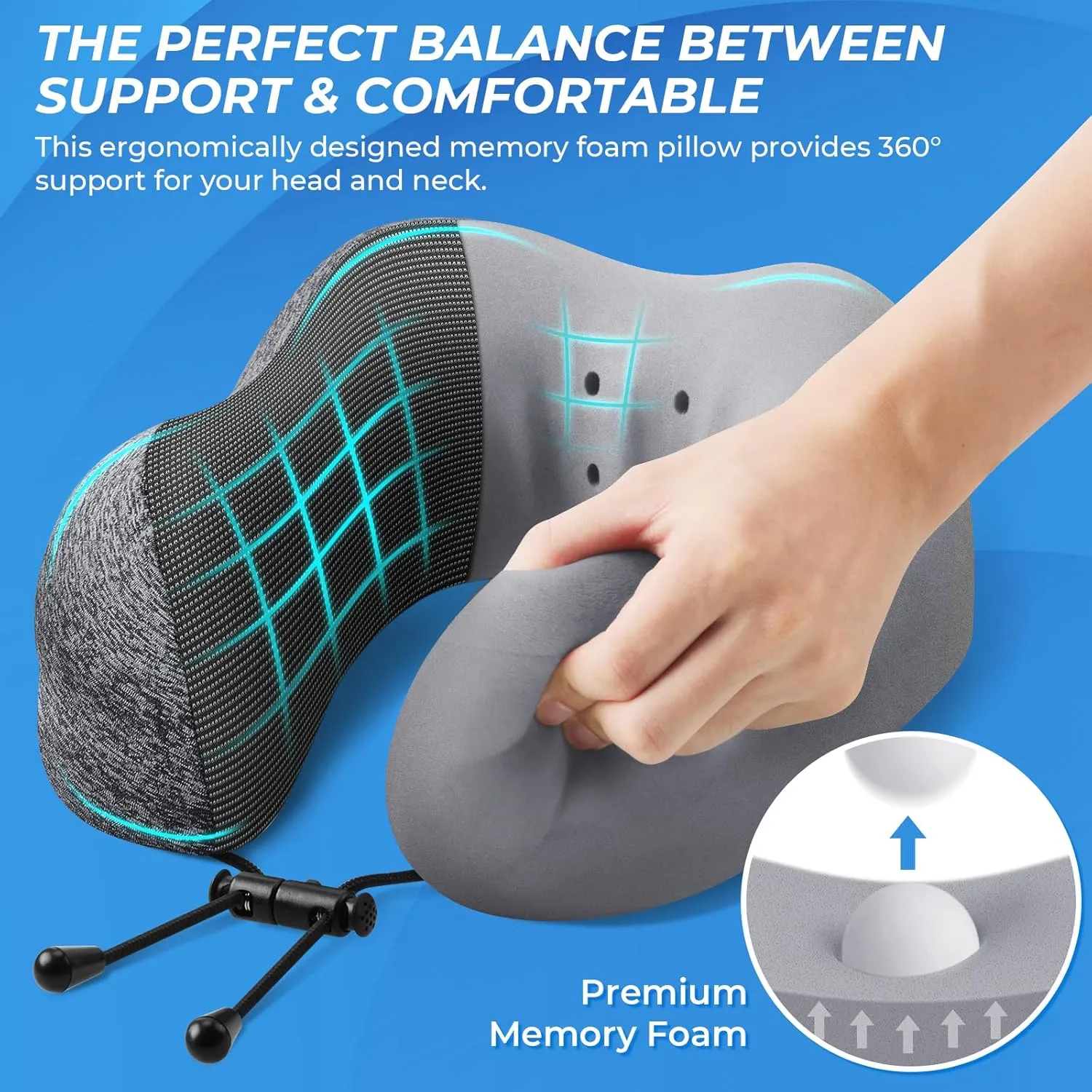 Travel Pillow, 2 Pack Travel Pillows for Sleeping Airplane, Removable Cover Neck Pillow with Adjustable Clasp, Memory Foam Neck Pillow Set (Dark Grey & Light Grey)