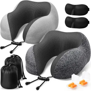 Travel Pillow, 2 Pack Travel Pillows for Sleeping Airplane, Removable Cover Neck Pillow with Adjustable Clasp, Memory Foam Neck Pillow Set (Dark Grey & Light Grey)