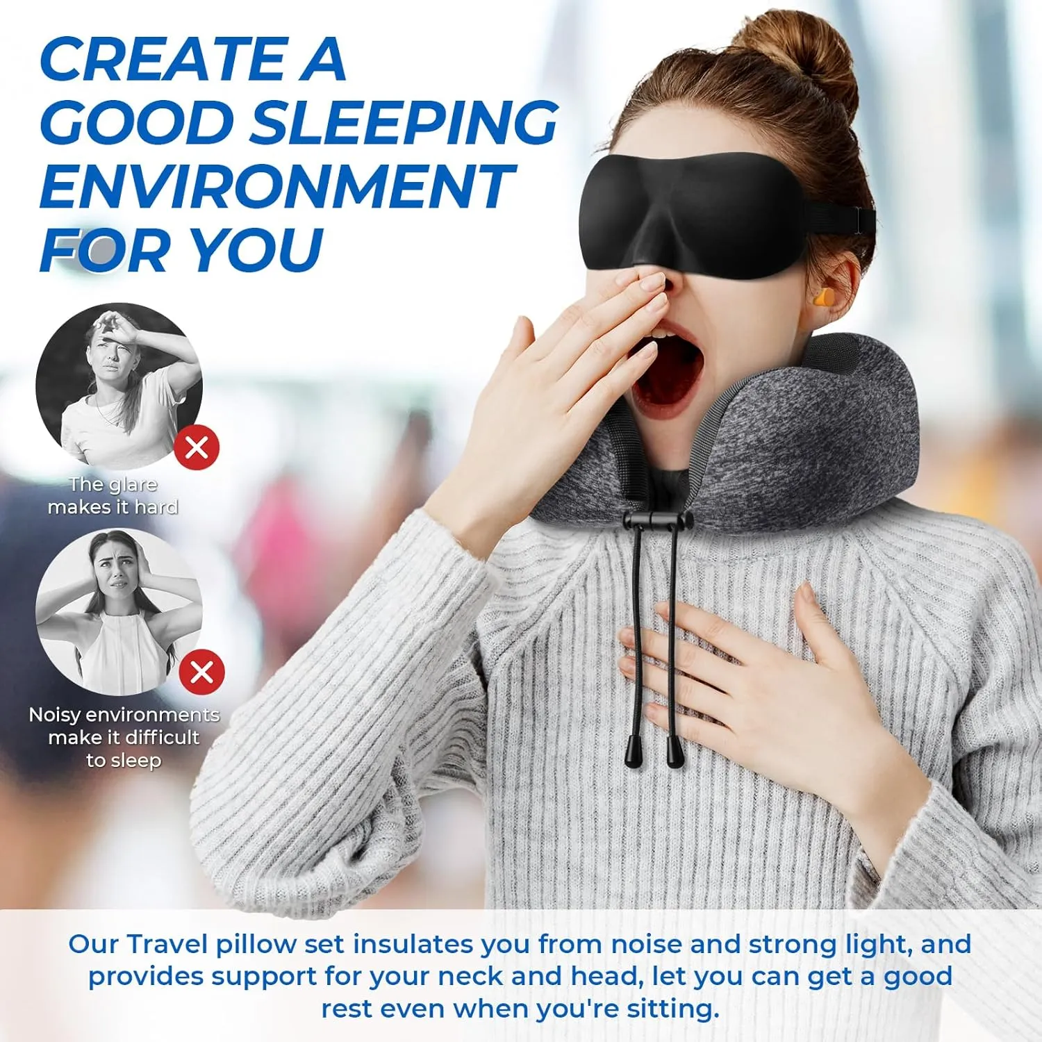 Travel Pillow, 2 Pack Travel Pillows for Sleeping Airplane, Removable Cover Neck Pillow with Adjustable Clasp, Memory Foam Neck Pillow Set (Dark Grey & Light Grey)