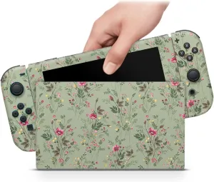 ZOOMHITSKINS OLED Switch Skin, Compatible with Switch OLED Skin Wrap, Foliage Garden Green Vintage Floral Botanical Flowers, 3M Vinyl for Durable & Fit, Made in The USA